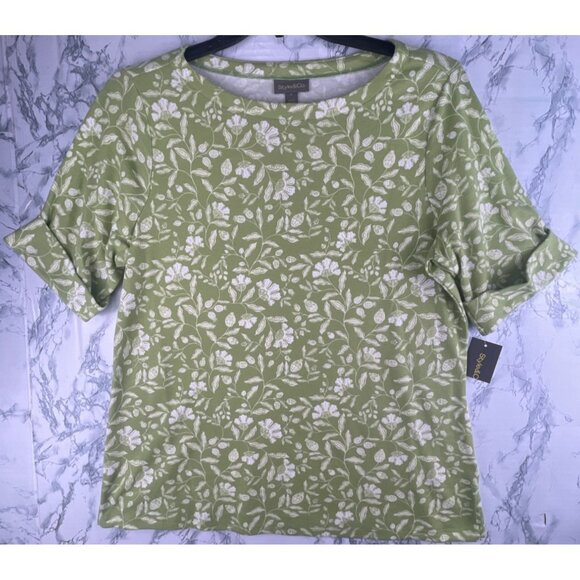 Style&Co. Tops - Style&Co. Womens Plus Size 1X Green Floral Print Elbow Sleeve Tee